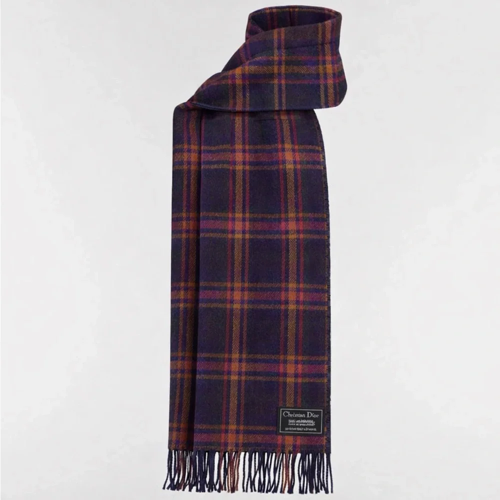 Christian Dior lambswool plaid scarf